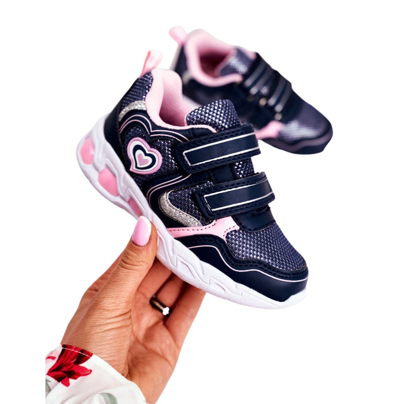 EVE Sportos gyermekcipők ragyognak a tépőzáras sötétkék skarláton rózsaszín