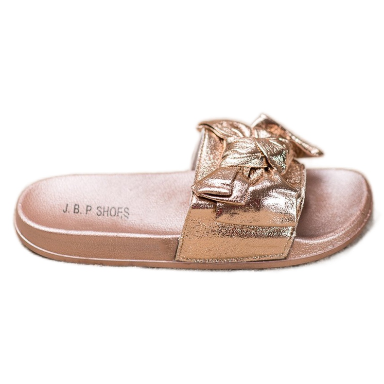 SHELOVET Fényes papucs íjjal aranysárga