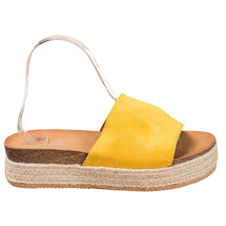 Renda Velúr papucs a platformon sárga Renda Velúr papucs a platformon sárga