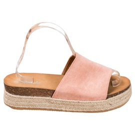 Renda Velúr papucs a platformon rózsaszín