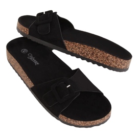 Fekete G-5026 Fekete parafa talpú papucs