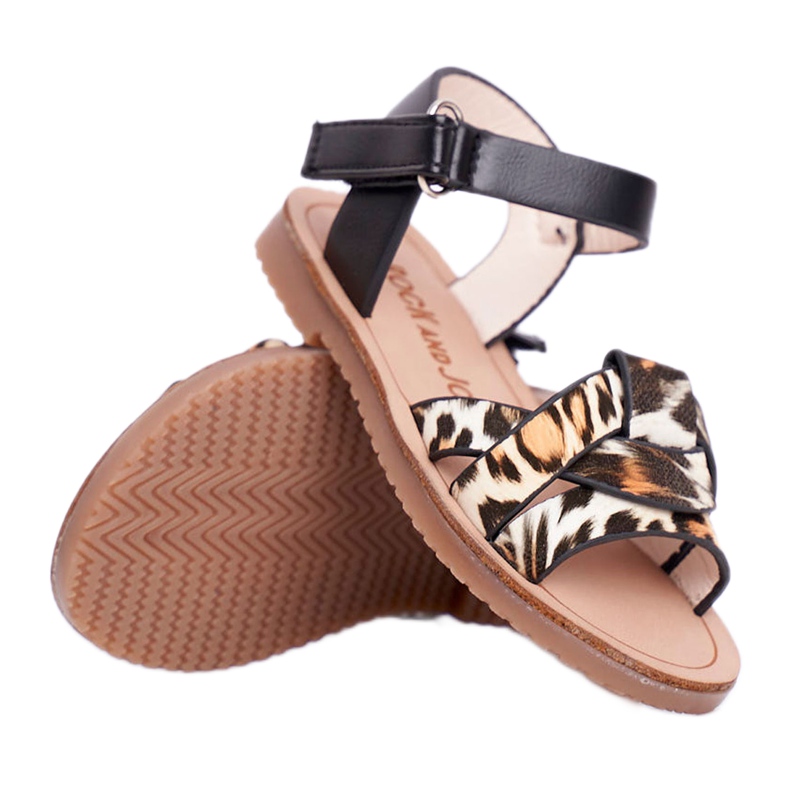 FRROCK Gyermek szandál tépőzáras Panterka Mimivel barna fekete narancssárga