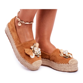 PS1 Női espadrilles a Camel Denver ágynemű platformon barna