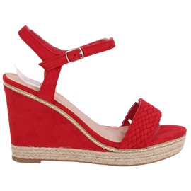 Piros Espadrilles ékeken, piros 100-937SC-1 Red Ii Faj