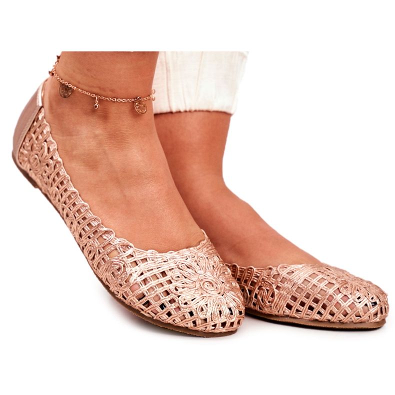 Lu Boo női balerinák rózsa arany áttört fonott hordozható rózsaszín
