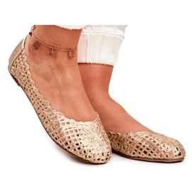 Lu Boo női balerinák arany áttört fonott hordozható aranysárga Lu Boo női balerinák arany áttört fonott hordozható aranysárga