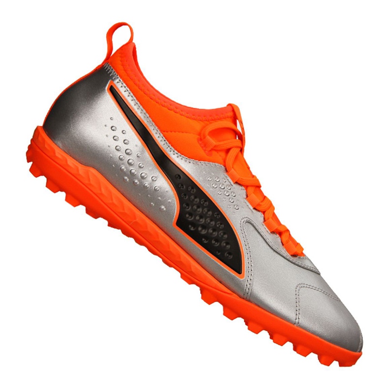 Puma One 3 Lth Tt M 104745-01 futballcipő zöld, narancssárga, szürke / ezüst ezüst Puma One 3 Lth Tt M 104745-01 futballcipő zöld, narancssárga, szürke / ezüst ezüst