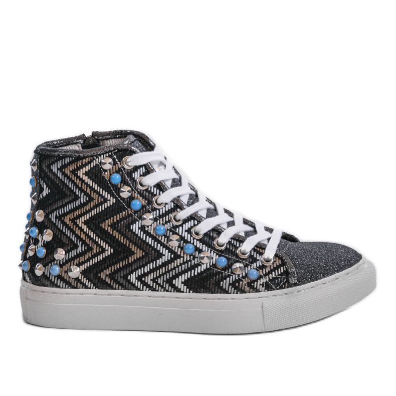 Fekete magas cipők gazdagon díszítve D17-27027 sokszínű