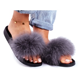 Női papucs természetes szőrmes szürke Bushido -val