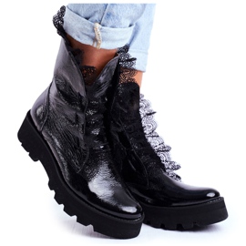 Exquisite Női magas csizma lakkozott bőr Montegero fekete