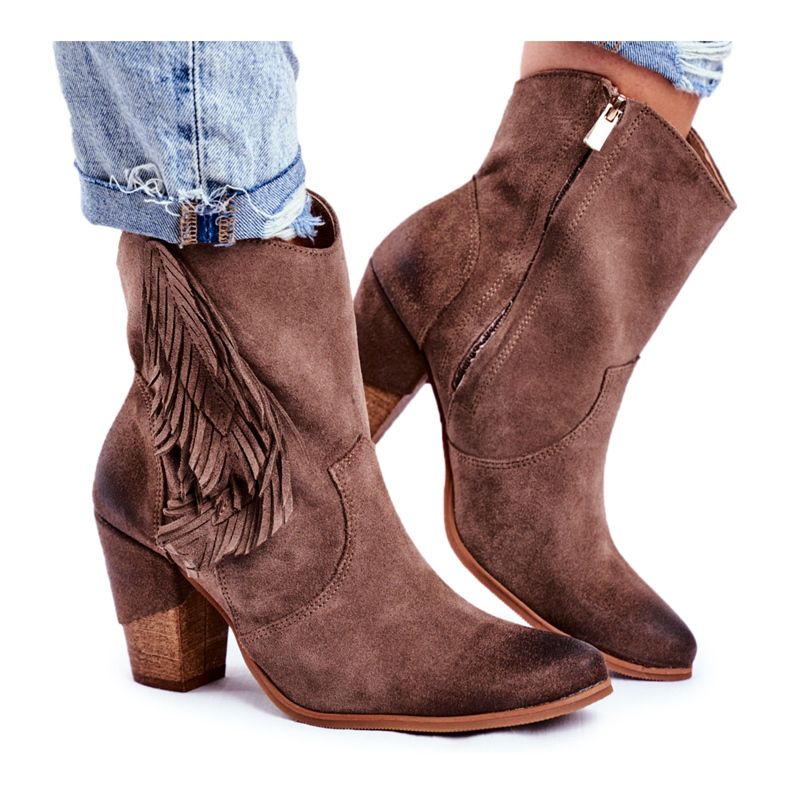 Exquisite Női Cappuccino bőr Quintana csizma magas sarkon barna