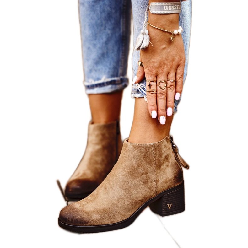 Vinceza Női csizma sarkán Suede Beige Volares bézs