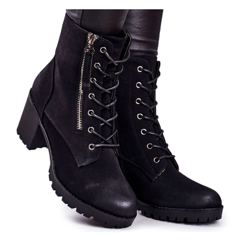 S.Barski Női csizma a sarkán Meleg fekete Vimen