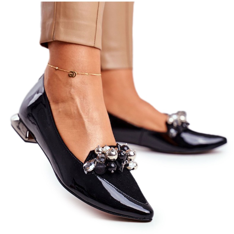 Női balerinák Laura Messi bőr fekete 2157