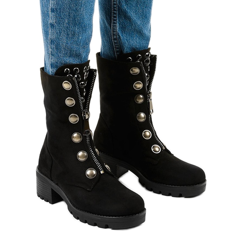 Dalmens fekete velúr magas csizma