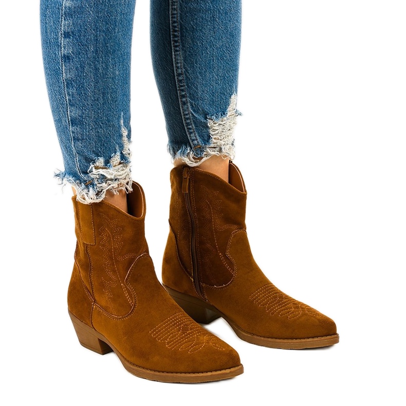 Kainella barna velúr magas cowboy csizma