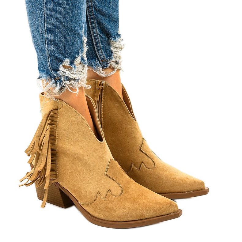 Bézs velúr bokacsizma Joesler cowboy csizmából