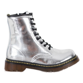 Bőr harci csizma MCKEY cipzárral ezüst Bőr harci csizma MCKEY cipzárral ezüst