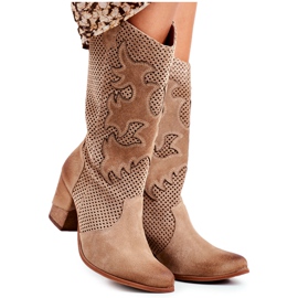 Exquisite Női bokacsizma magas sarkú bézs színű bőr rozmaring