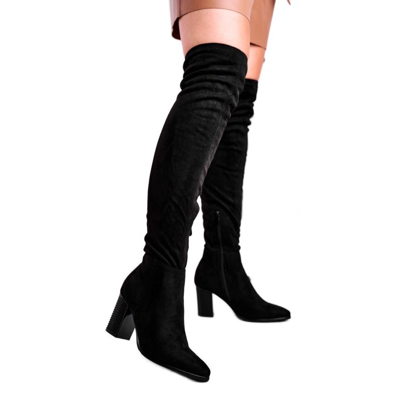 Vinceza Női csizma sarkán Velúr Fekete Victoria