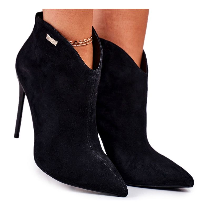 GOE Női csizma magas sarkú velúrnadrág Fekete GG2N3033