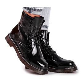 EVE Női Csizma Lakkozott Trappers Csizma Fekete Marita