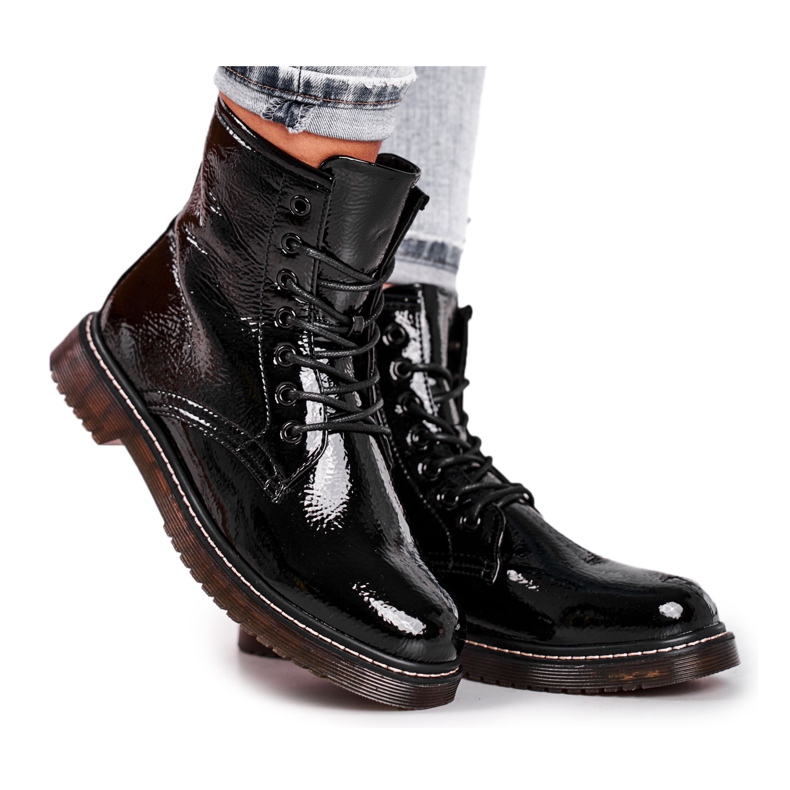 EVE Női Csizma Lakkozott Trappers Csizma Fekete Marita