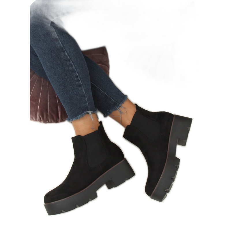 Fekete Chelsea csizma magas talppal fekete 8B987 Fekete