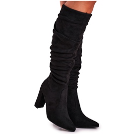 PS1 Női csizma sarkán Velúr fekete színű