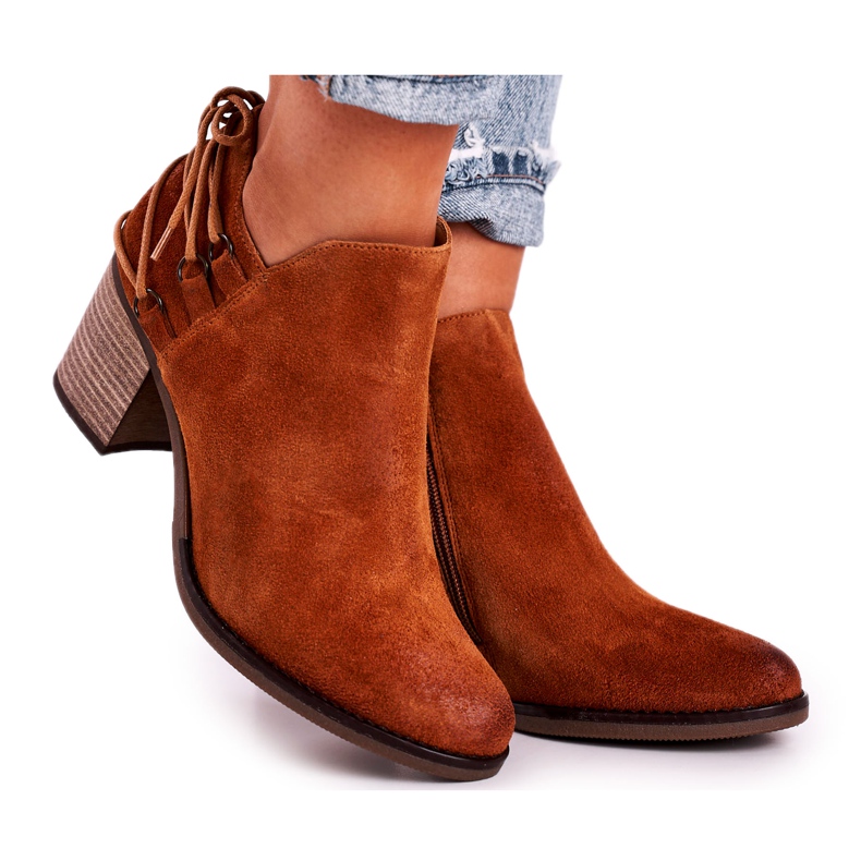 Női csizma sarkán Maciejka tavaszi bőr piros 04812-29 barna