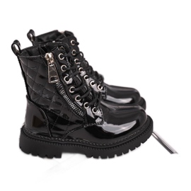 FRROCK A szőrmével felmelegített gyermekcsizma, a lakkozott fekete azt mondja