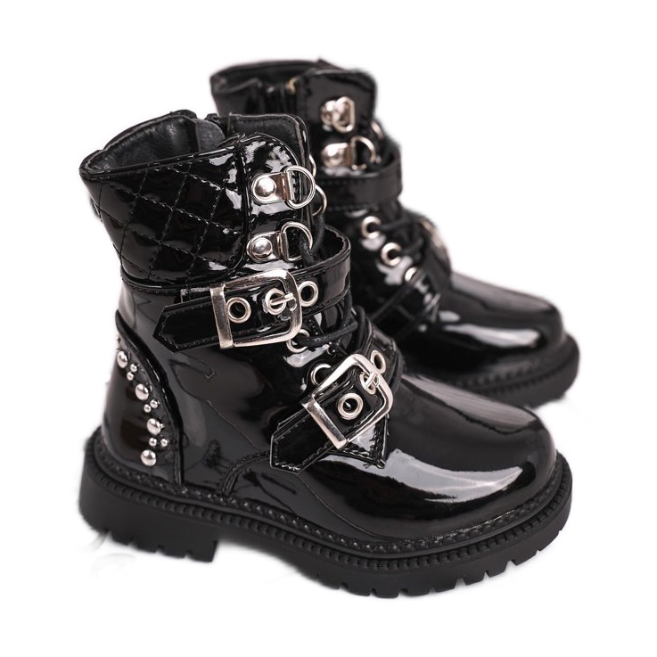 FRROCK Szőrmével felmelegített gyermekcsizma, lakkozott fekete Dolly