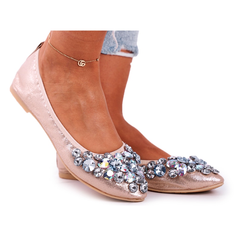 PS1 Női balerinák arany kristálykövekkel aranysárga