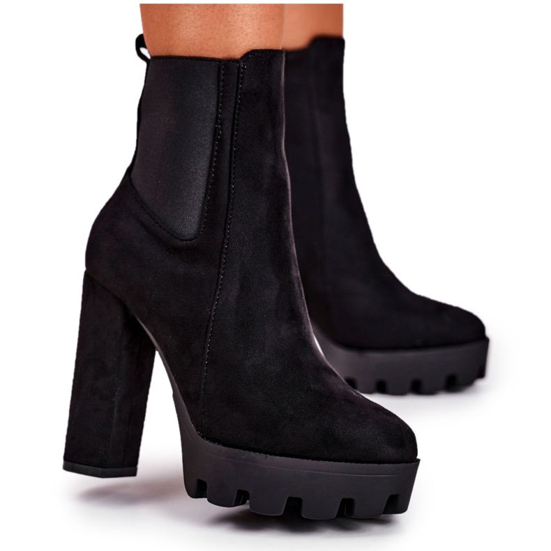 FW1 Női csizma magas sarkú öko-velúr fekete Juliet