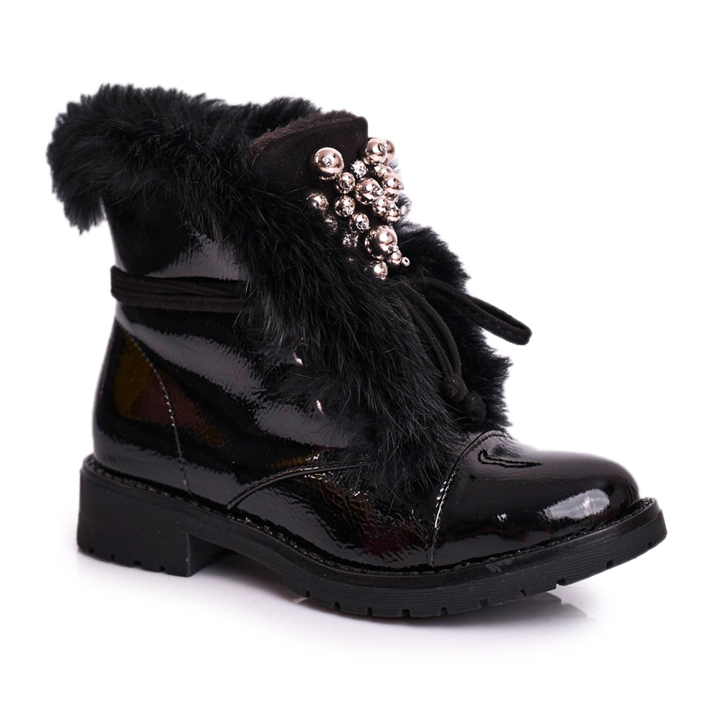 MSMG Gyermekcsizma meleg lakkozott fekete Ella