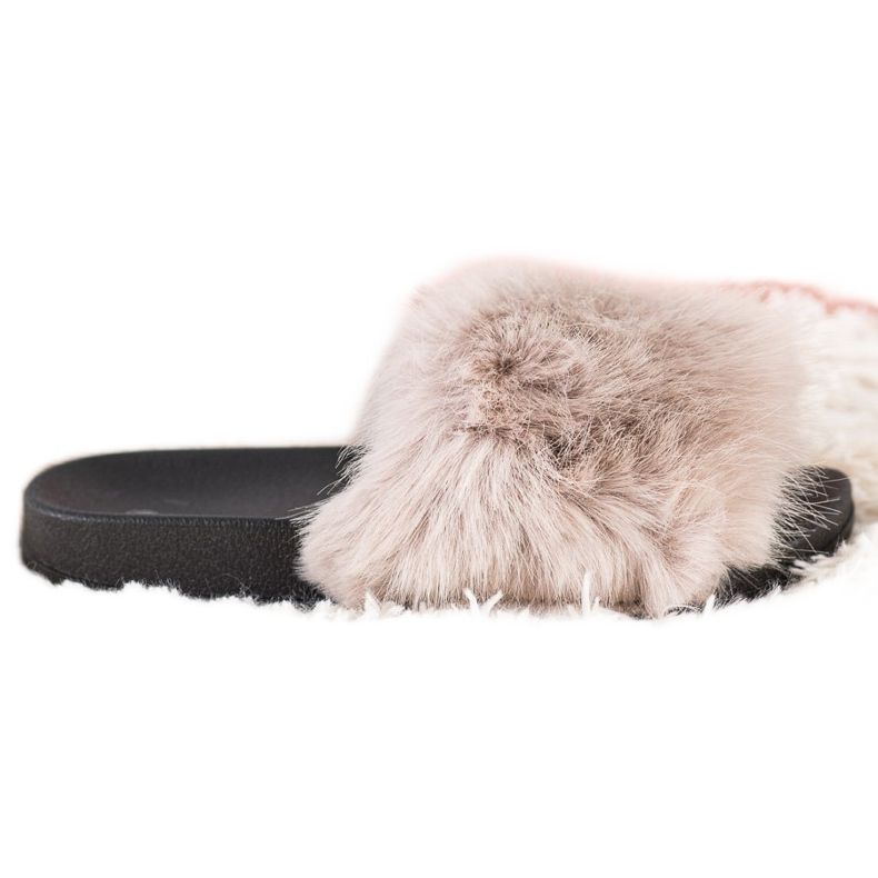 SHELOVET Kényelmes szőrme papucs bézs