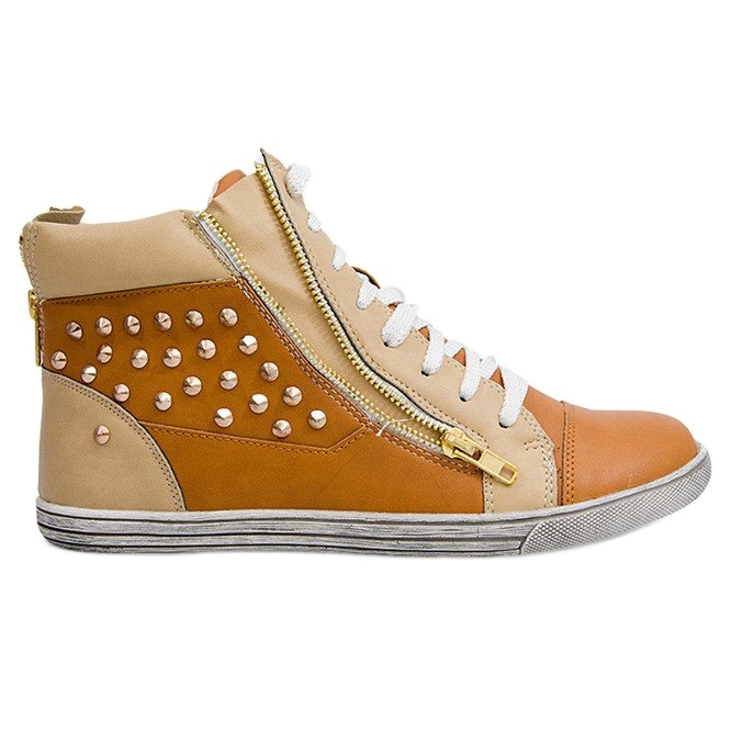 Magas cipők csapokkal Y299 Camel bézs barna