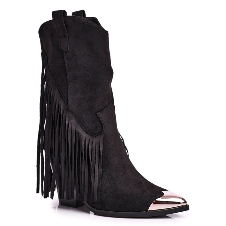 Női csizma szegéllyel Suede Black Cowboy Boots Jessica fekete