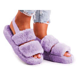FRJ Női papucs a platformon Fur Violet Cotton Candy lila