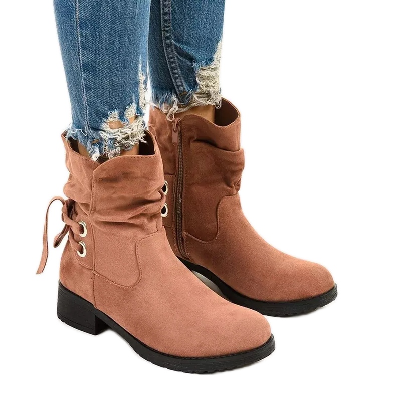 Afforen rózsaszín velúr bokacsizma