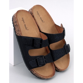 Alexa fekete csillogó parafa papucs 2