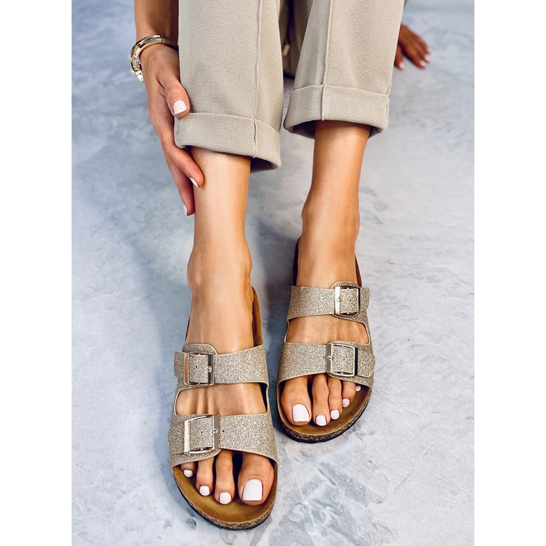 Alexa arany csillogó parafa papucs aranysárga 1