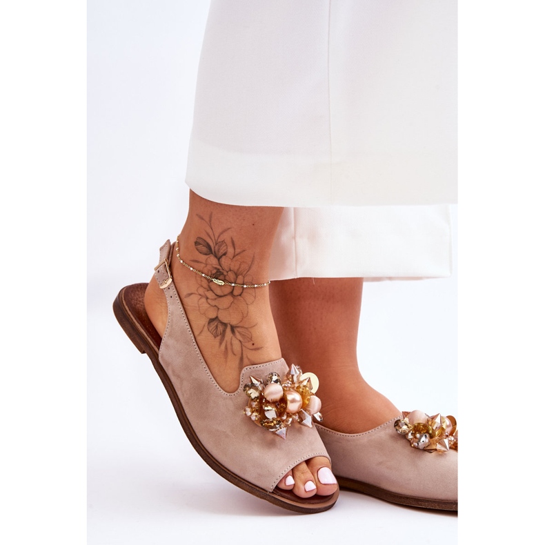 Velúr lapos szandál Nicole 2805/042 bézs 2