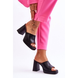 Fekete Livesa magassarkú bőr papucs 1