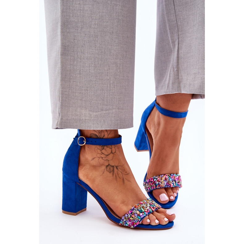 Divatos magassarkú szandál dekoratív kövekkel, kék Love Me 1