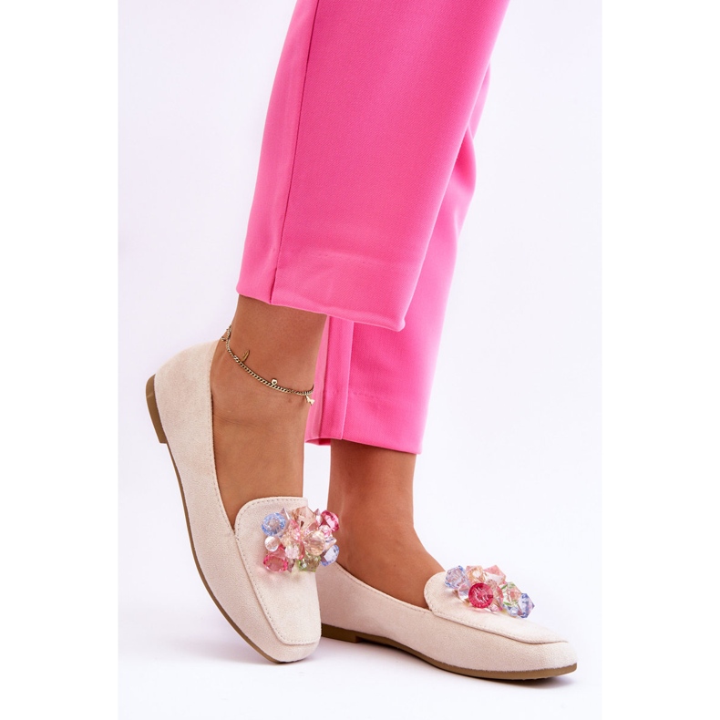 PS1 Velúr mokaszinok dekoratív bézs kristályokkal Arvilla 1