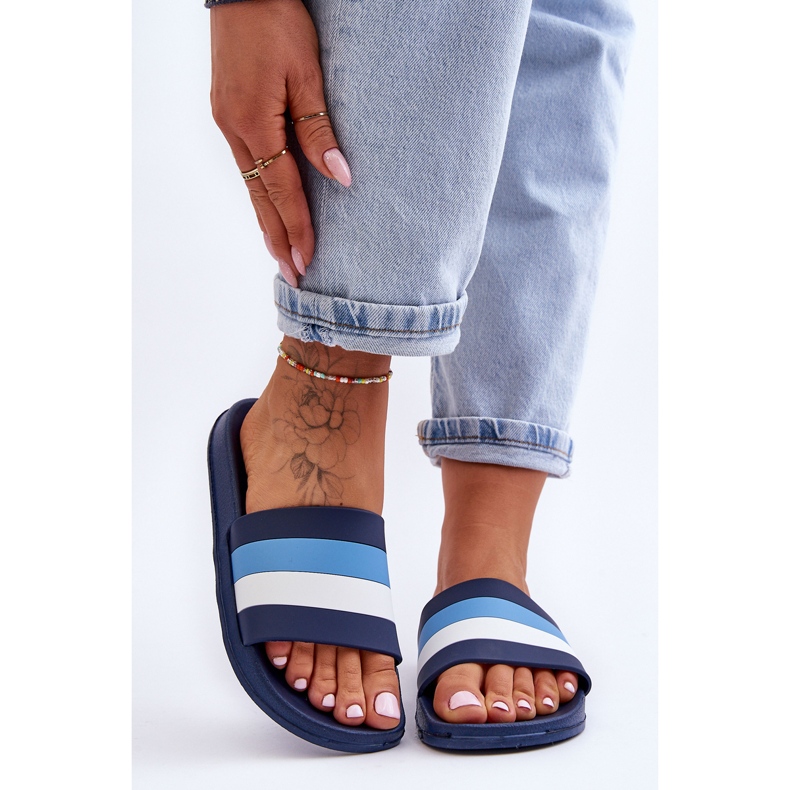 Női csíkos papucs sötétkék Vision 2