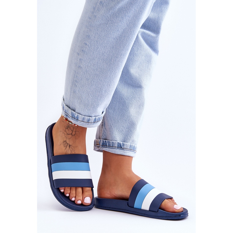 Női csíkos papucs sötétkék Vision 1