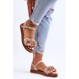 Női szandál szövet virágokkal Bézs Fiori 2