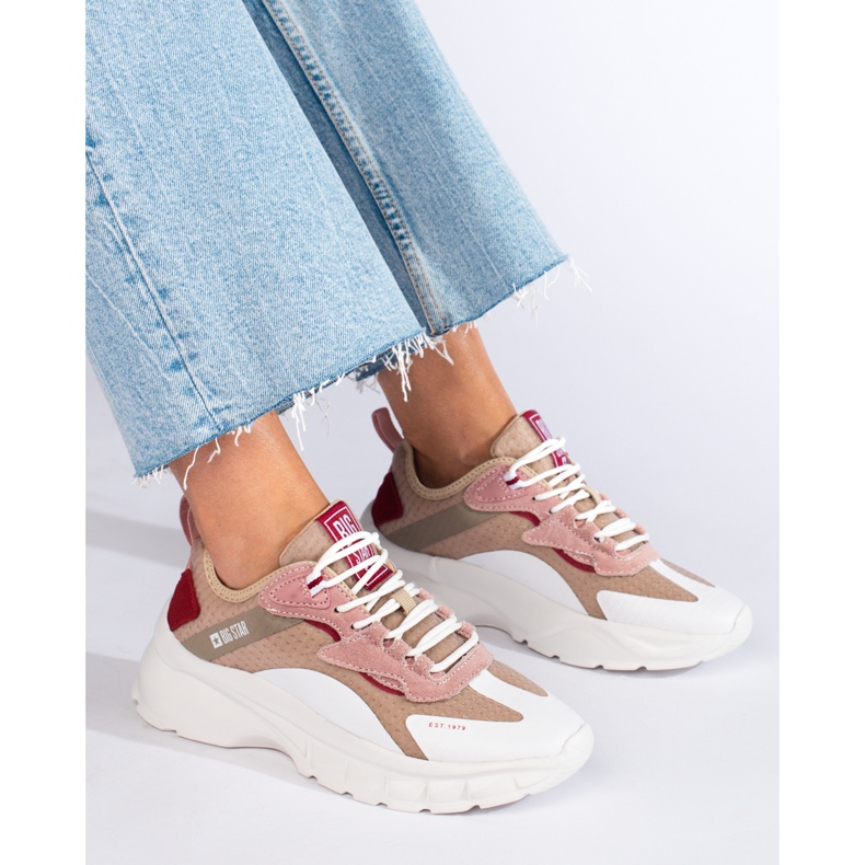 Női Big Star tornacipő KK274055 bézs fehér rózsaszín 1